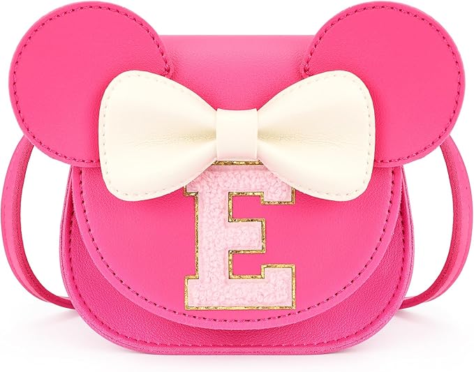 mibasies Toddler Purse Girl Gifts: Girls Birthday Gifts for 3-8 - Toys for Ages 2-4 Girls Mouse Ears Purse, Hot Pink, Letter E