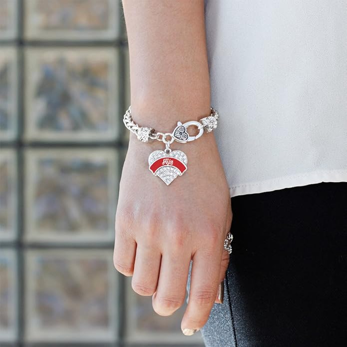 Inspired Silver - Silver Pave Heart Charm Bracelet with Cubic Zirconia Jewelry