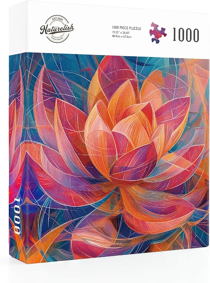 Naturelish 1000 Piece Jigsaw Puzzle for Adults, Abstract Lotus Flower Artwork with Matte Finish, Color-Coded Back for Easy Sorting, Vibrant Art Puzzle for Adults, 19.25 x 26.65 in