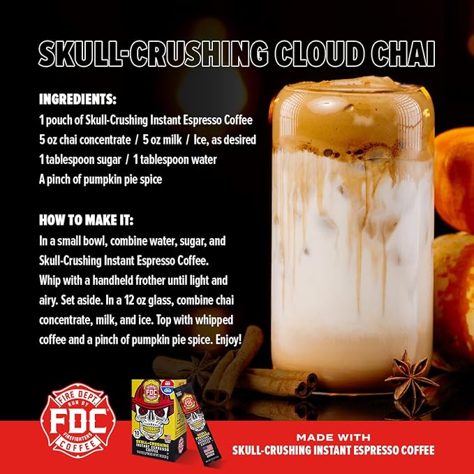 Fire Department Coffee - Skull Crushing Instant Espresso Coffee - Instant Coffee Packets Single Serve - Gives Back to Firefighters - Veteran Owned - Enjoy Hot or Cold (Pack of 10)