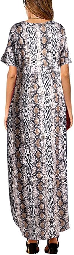Arolina Women's Summer Maxi Dress Short Sleeve V Neck Casual Loose Long Beach Split Dresses with Pockets
