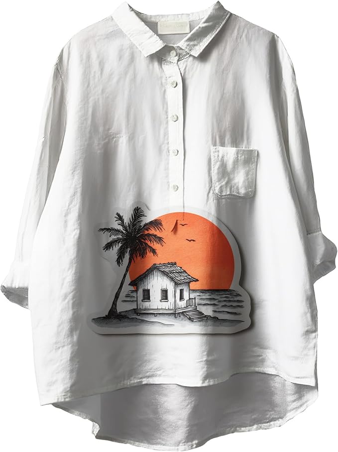 Womens Boho Tops 3/4 Long Sleeve Floral Blouses Hawaii Beach Button Down Shirts V Neck Pullover Casual Tunics