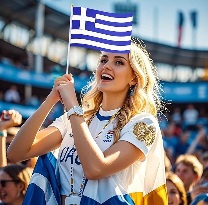 20 Pack Small Greece Flags on Stick Mini Handheld Greek Flag for Parades, Independence Day and Patriotic Events 5x8 Inch Durable Weather-Resistant Flags with 12 Inch Sticks(Greece)