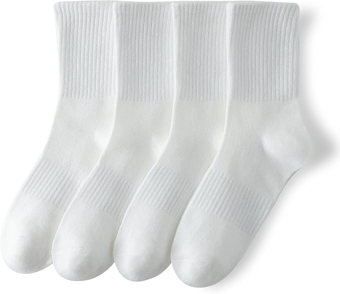 YUWELL Womens Striped Crew Socks, Cotton Cozy Casual Socks for Women 4 Pairs, Size 5-10