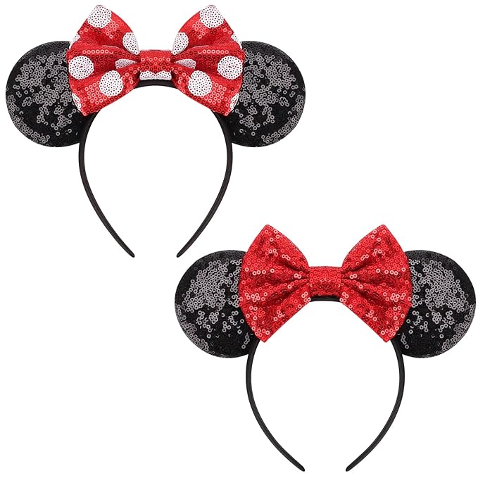 DRESHOW Mouse Ears Bow Headbands Glitter Party Decoration Cosplay Costume for Women