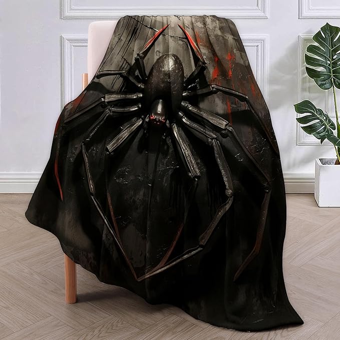 Black Spider Blanket, Animal Spider Flannel Throw Blankets,Soft Warm Lightweight Cozy Plush Throws for Bedroom Sofa Office Home Decor Gifts for Adults Kids 60"x50"