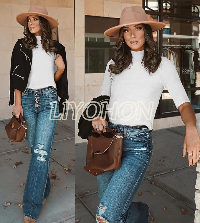 LIYOHON Womens Tops Dressy Casual Mock Turtleneck Business Short Sleeve T Shirts Going Out Tops 2026