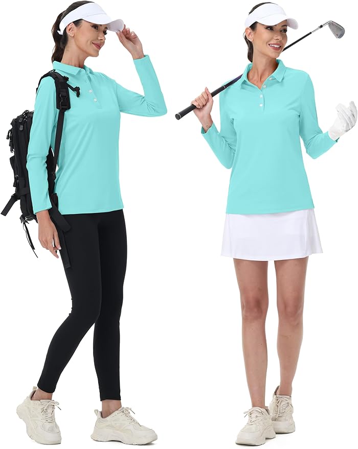 MAGCOMSEN Women's Polo Shirts Long Sleeve Golf Shirt Quick Dry UPF 50+ Sun Protection Lightweight Tennis Shirts