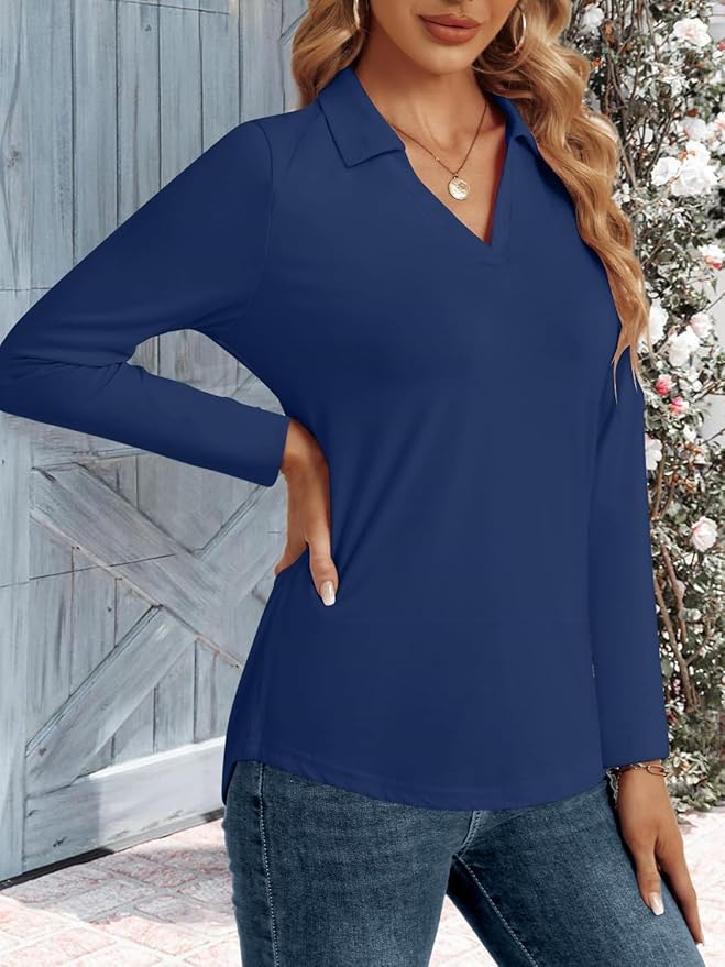 3/4 Length Sleeve Womens Tops Dressy Casual V Neck Polo Shirts Business Work Blouses 2025 Trendy Tunic Top