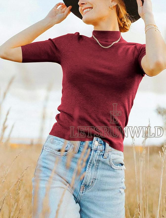 LETSRUNWILD Business Casual Tops for Women Dressy Cute Tops Mock Turtleneck Tshirts Shirts