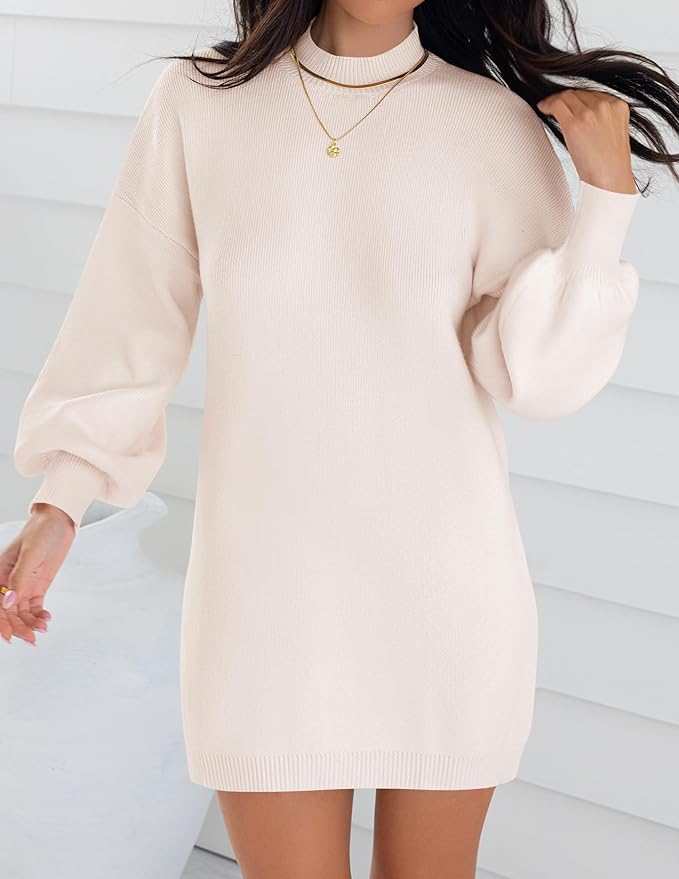 ZESICA Women's 2026 Fall Turtleneck Sweater Dress Oversized Long Lantern Sleeve Casual Knit Pullover Mini Dresses