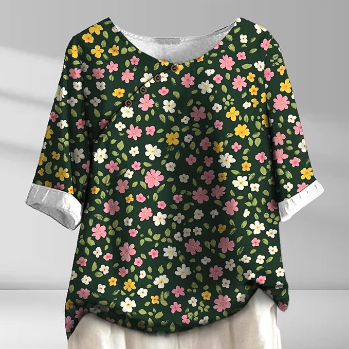 Women's Shirts Dressy Casual Asymmetric Side Button Down Design Tops Summer Loose Fit Crewneck Graphic Tees