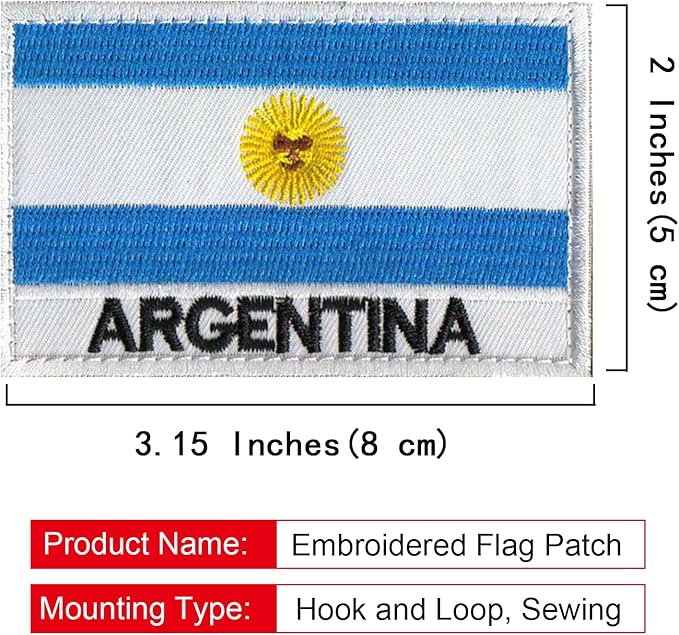 EmWoot 2PCS Argentina Flag Patch Embroidered Morale Patch Military Tactical Patches Hook and Loop(Argentina01)