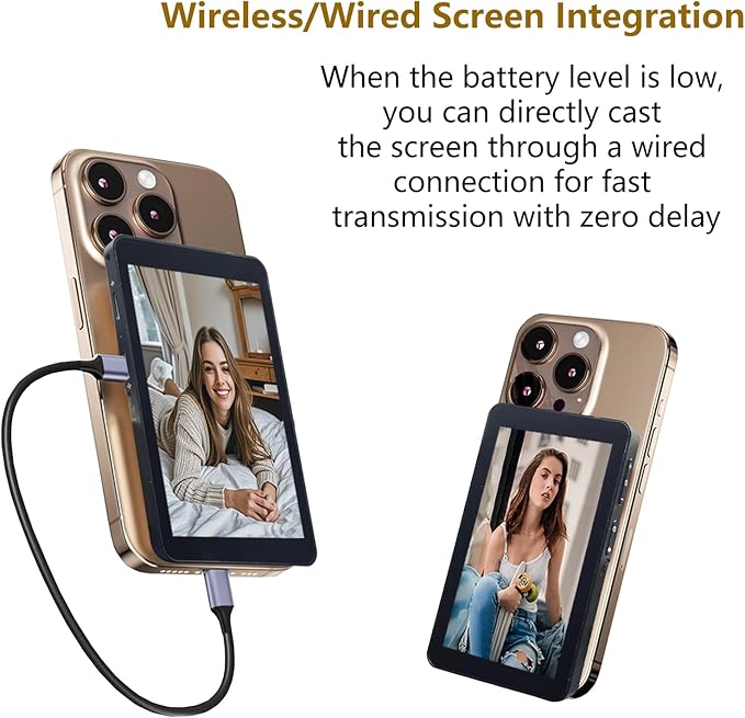 Touchscreen Phone Selfie Monitor Screen, 1080P Wireless Back Camera Selfie Monitor with Focus Adjustment, Audio Sync, Photo Button and Aluminum Stand for Vlog Live Stream TikTok (Touch Black)
