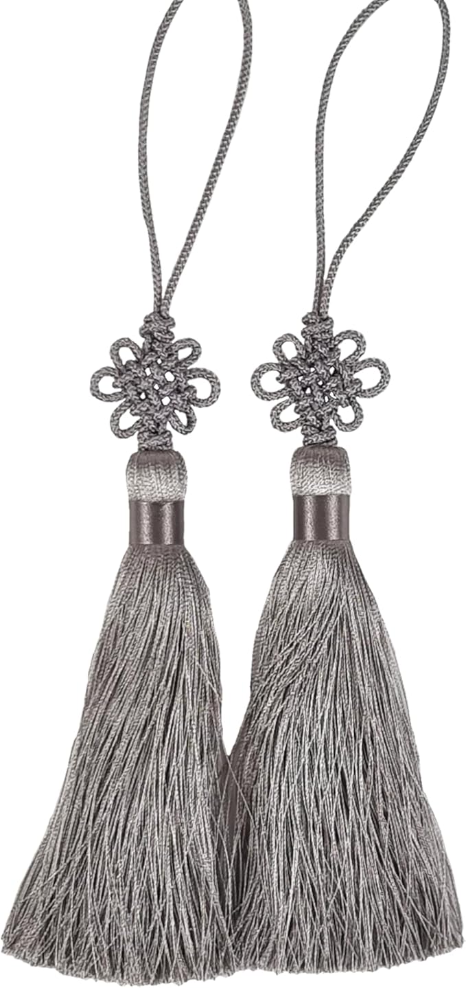 Seoulful Vintage Mini Korean Silk Knot Norigae Set - 2 Pack Traditional Tassel Charms in 7 Colors - Decorative Hanbok Accessories (Gray)