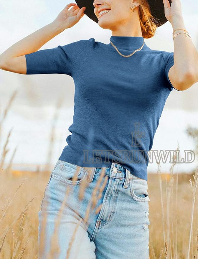 LETSRUNWILD Business Casual Tops for Women Dressy Cute Tops Mock Turtleneck Tshirts Shirts
