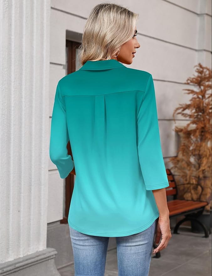 LOMON 3/4 Length Sleeve Womens Tops 2026 Spring Summer Collared Polo Shirts V Neck Casual Basic Polos Tees Shirt