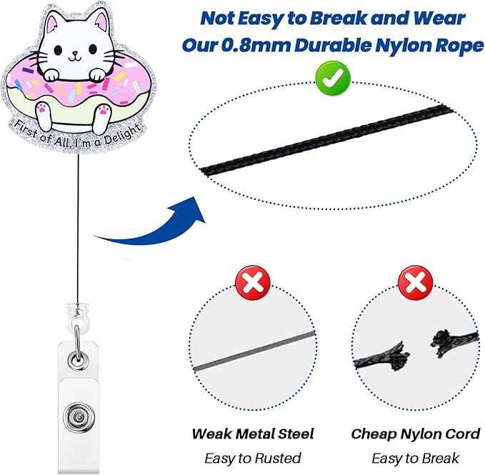 First of All, I'm a Delight Funny Badge Reel, Cute Cat Retractable ID Card Badge Holder, Name Tag Work Badge Clip for RN LPN CNA MA ER Night Shift Nurse Nursing Student Doctor Teacher, Nurse Gifts