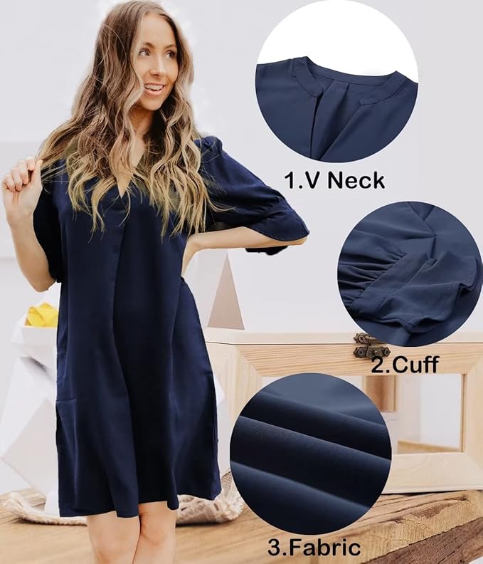 QACOHU Summer Dresses for Women V Neck Ruffle Short Sleeve Casual Shift Dress