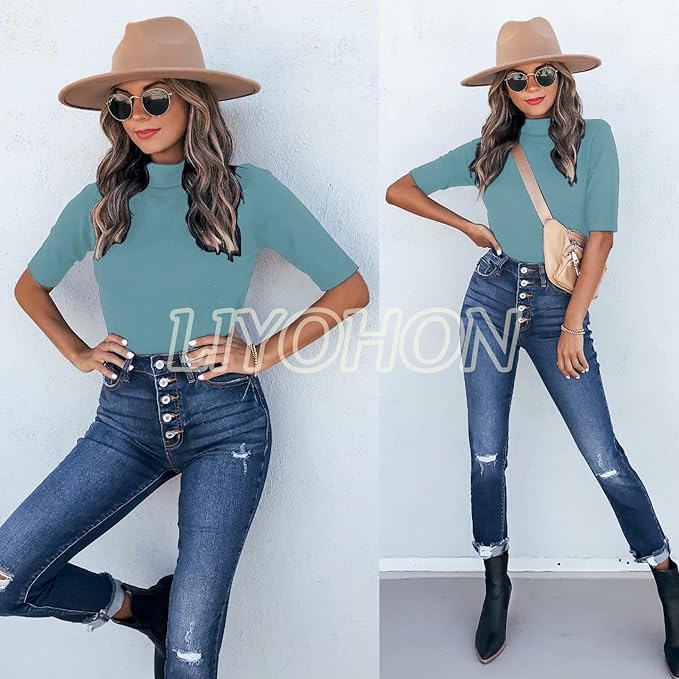 LIYOHON Womens Tops Dressy Casual Mock Turtleneck Business Short Sleeve T Shirts Going Out Tops 2026