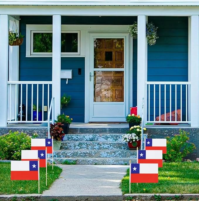 GSYLPFT 12 Pack Chile Flags on Sticks Chilean Small Mini Hand Held Flags for Office Classroom Holiday Party Decorations