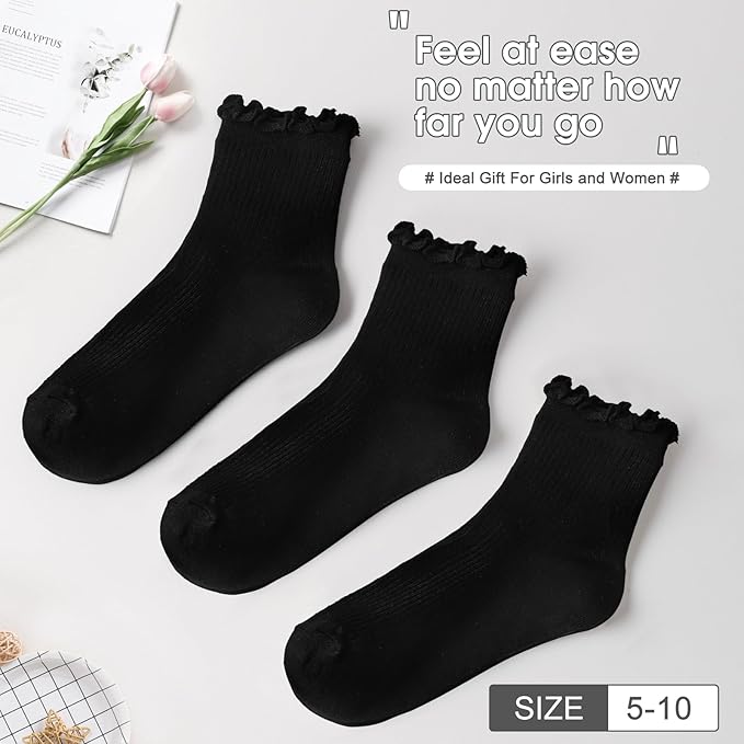 ANDERE ARTE Womens Ruffle Ankle Socks Cute Lettuce Edge Crew Socks for Women