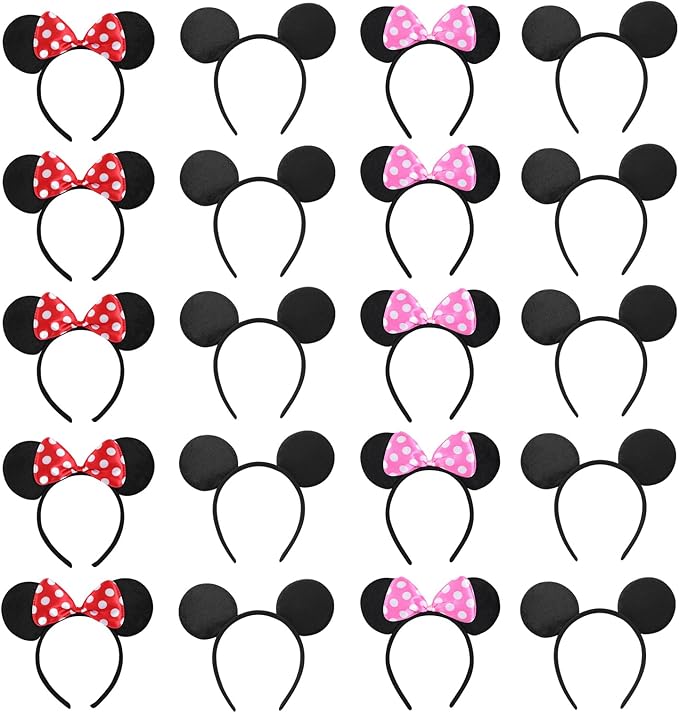 NEWTGAN 20 PCS Mouse Ears Headbands for Birthday Party Theme Park Costume Play Celebration for Boys and Girls (3color)