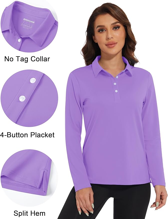 MAGCOMSEN Women's Polo Shirts Long Sleeve Golf Shirt Quick Dry UPF 50+ Sun Protection Lightweight Tennis Shirts