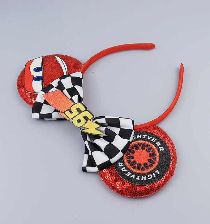 LIHELEI Mouse Ears Headband, Lighting McQueen Car Ear Headbands for Boys Birthday Party - Car Ear Headband