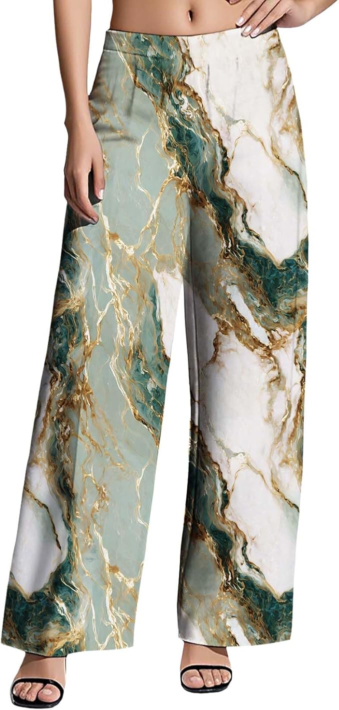 Womens Boho Pants Casual Oversize High Waisted Wide Leg Trousers Pattern Printed Ourdoors Pant for 2025 Summer