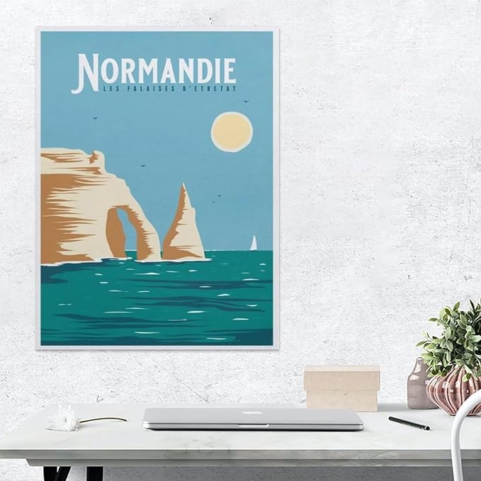 Jigsaw Puzzle 1000 Piece，Vintage France Travel Poster Noirmoutier Cliffs of Etretat，Classic Puzzle Adult Puzzle DIY Kit Paper Toy Unique Gift Modern Home Decor（38x26cm）-BM59