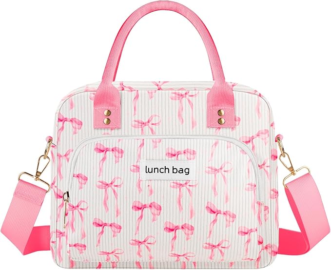Lunch Bag Large Insulated Lunch Box for Women Adult Cute Pink Lunchbox Lunch Bags Boxes Pail with Shoulder Strap for Work Mom Picnic Office Travel 11.4×6.8×9.1 inches 11.5L (Pink Bow)