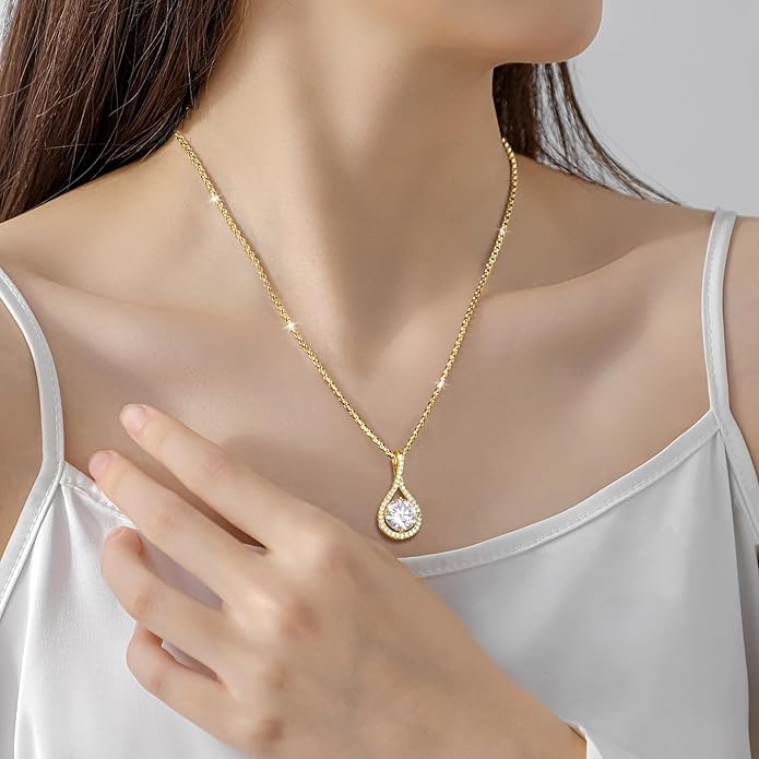 E-EMERMAKING Moissanite Necklace Gift for Women, 925 Sterling Silver 18K White/Yellow Gold Plated 0.5-6.0CT Moissanite Pendant for Her, Anniversary Day, Birthday, Wedding - to My Wife, Mom