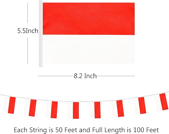 Yamiuo 100 Feet Indonesia String Flag, 76 Pcs Indonesian Banner Flag, Small Mini World Banner Flags for Sports Events, Bars Decorations, School Festivals, Party Decorations, Celebrations (Indonesia)