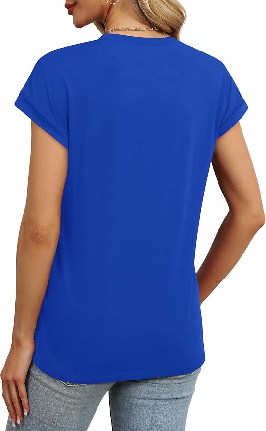 WEESO Womens Summer Tops Trendy 2026 Cap Sleeve T Shirts Crew Neck Pleated Front Beach Vacation Clothes Fashion