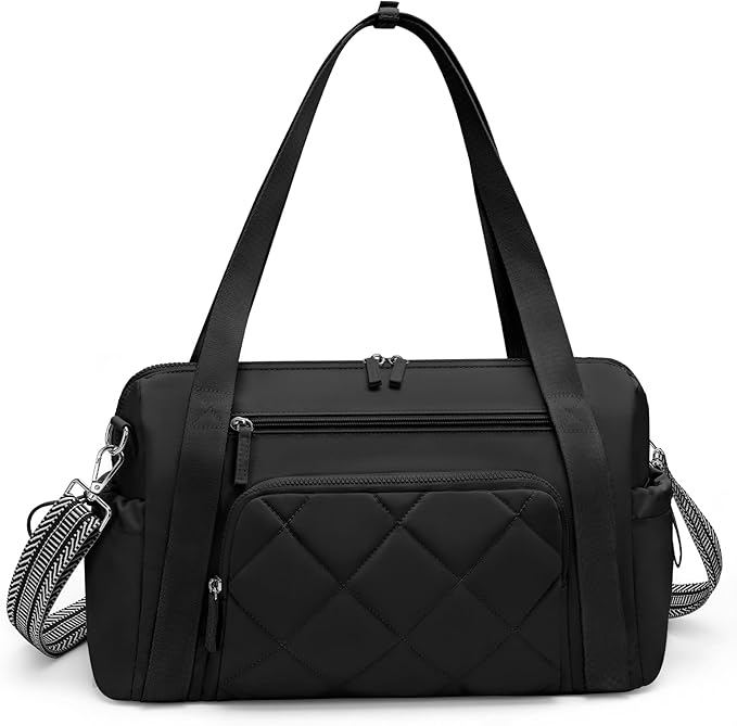 Gym Bag for Women, Duffle Weekender Bags for Travel, Lightweight Weekender Tote with Wet Pocket for Sports, Workout and Dance Black