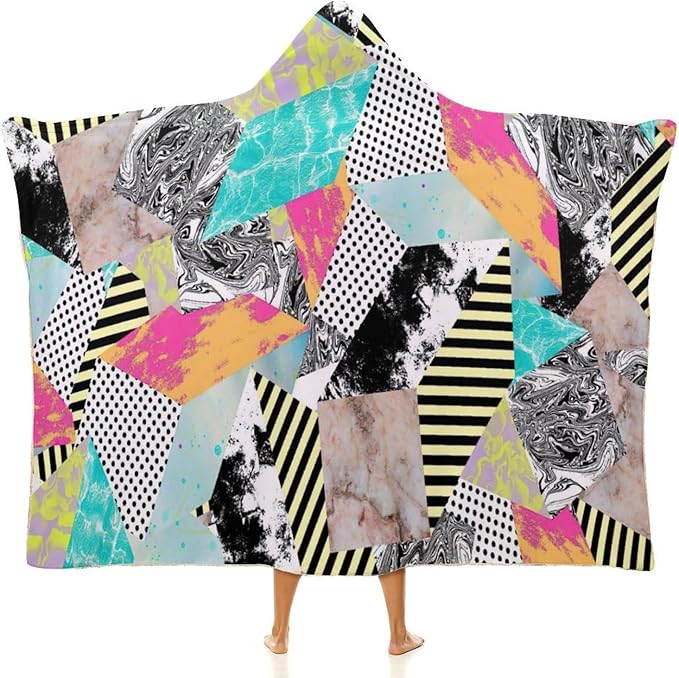 80s 90s Vintage Retro Wearable Blanket Flannel Hooded Blankets Soft Warm Blanket Hoodie for Room Couch Bed Office