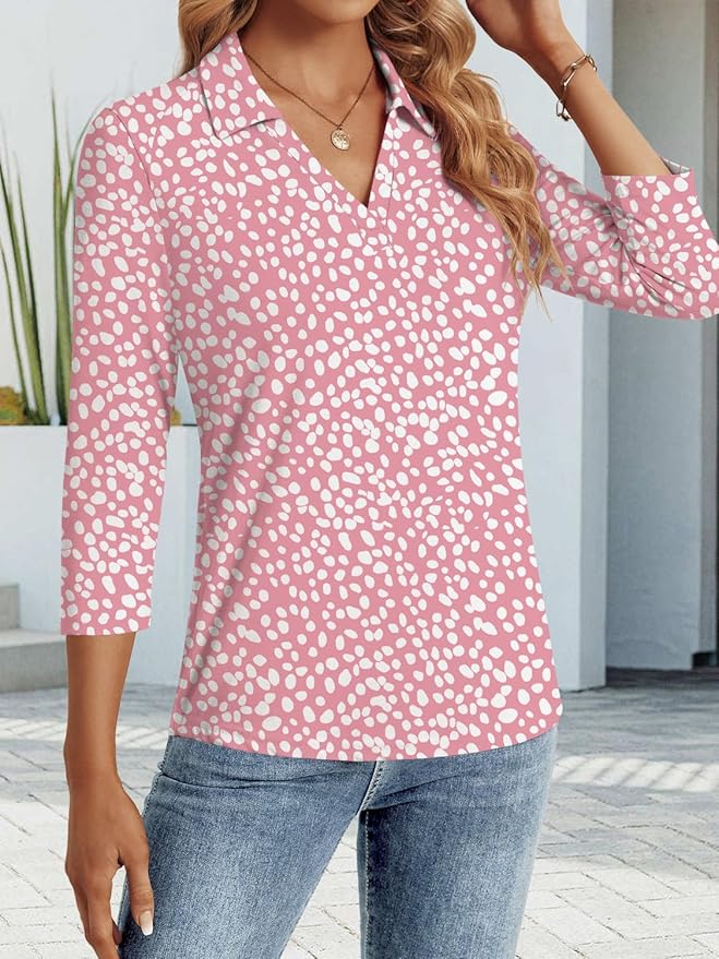 3/4 Length Sleeve Womens Tops Dressy Casual V Neck Polo Shirts Business Work Blouses 2025 Trendy Tunic Top