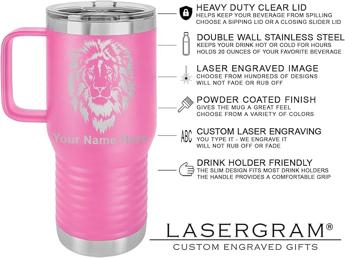 LaserGram 20oz Vacuum Insulated Travel Mug with Handle, CNA Certified Nurse Assistant, Personalized Engraving Included (Pink)