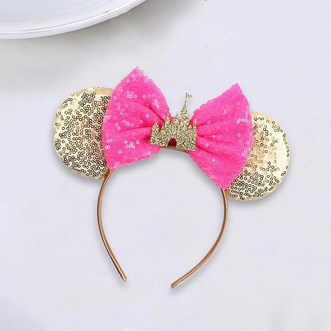 Sequin Mouse Ears Headbands for Women Girls Boys, Glitter Bows Headband for Kids Adults Birthday Party Costume Halloween