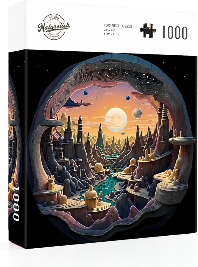Naturelish 3D Visual Art Jigsaw Puzzles for Adults 1000 Pieces, Cave Alien Planet Landscape, Challenging Family Puzzle Puzzles, Great Gift Idea,Size 24x24 in