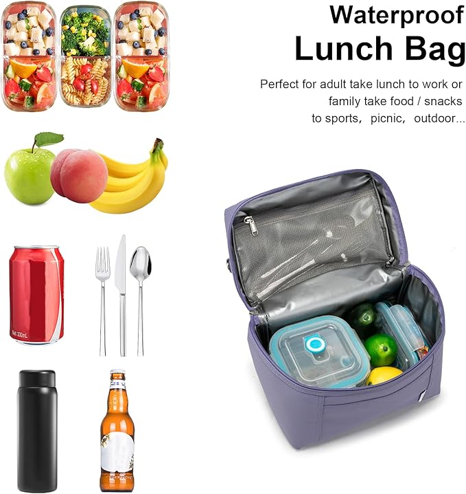 NOL Natural Organic Lifestyle Insulated Lunch Bags for Women Cooler Bag Lightweight Nylon Waterproof Lunch Box For Work (Small, Light purple)