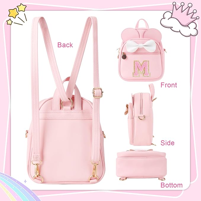 UIXIZQ Personalized Toddler Backpack for Girls 3–10, Cute Mini Bowknot Mouse-Ear Toddler Bookbag Crossbody Purse, Small Daypack Wallet Set, Initial Birthday Gift, Trendy Little Kids/Teen Bag(Pink,M)