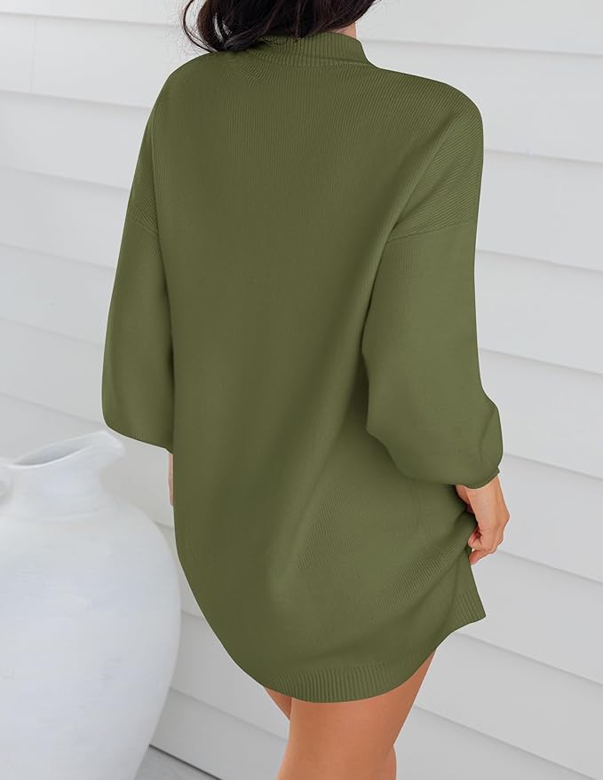 ZESICA Women's 2026 Fall Turtleneck Sweater Dress Oversized Long Lantern Sleeve Casual Knit Pullover Mini Dresses
