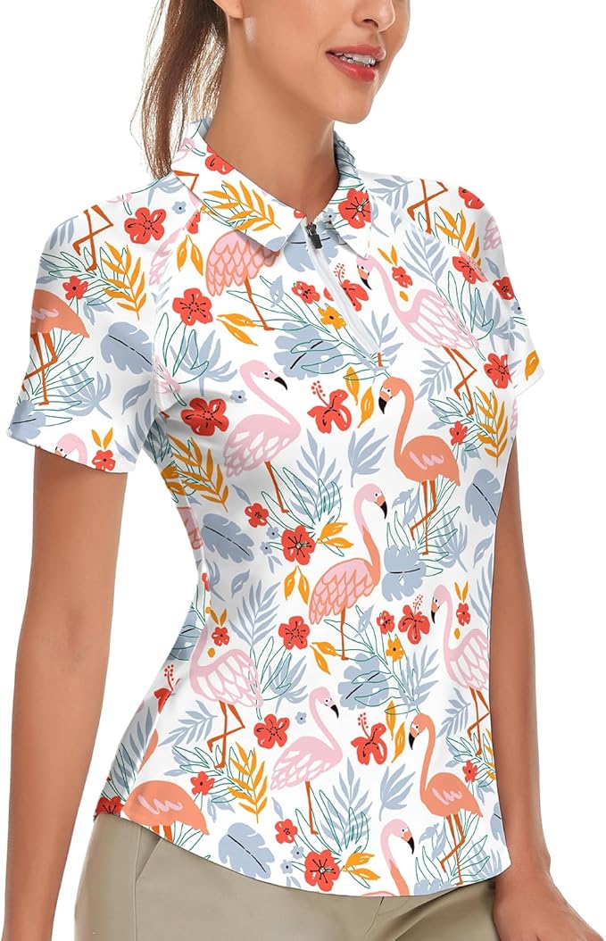 Women's Golf Shirt Short Sleeve Tennis Shirt Quarter Zip Golf Pullover Golf Polo Shirts Argyle Tops