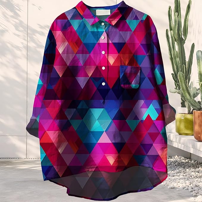 Women Funny Graphic Long Sleeve Floral Blouses Plus Size Button Shirts Casual Cute Vneck Fall Tunic Tops Trendy