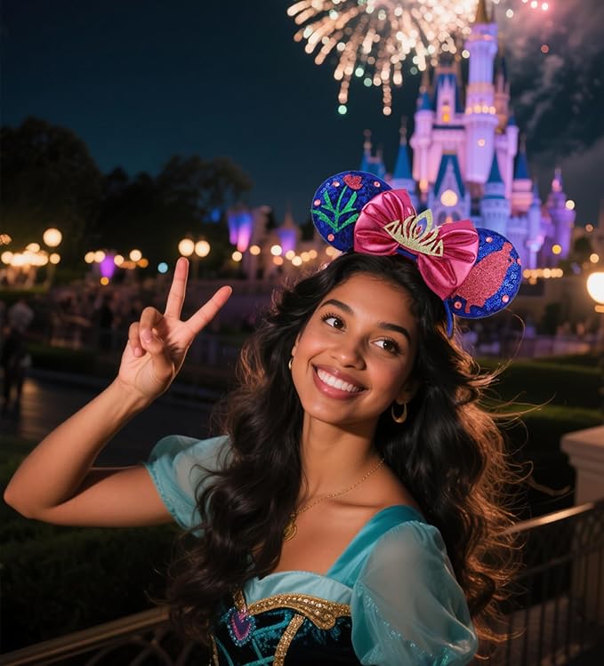 LIHELEI Mouse Ears Headband, Princess Headbands for Women Birthday Party, Blue Sequin Bows Headwear Hair Accessories - Blue Headband