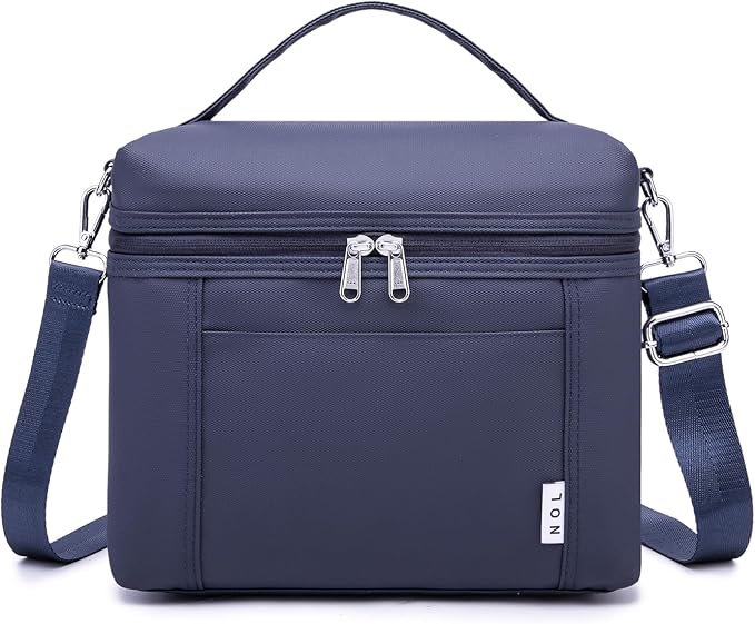 NOL Natural Organic Lifestyle Insulated Lunch Bags for Women Cooler Bag Lightweight Nylon Waterproof Lunch Box For Work (Navy blue, Medium(normal))
