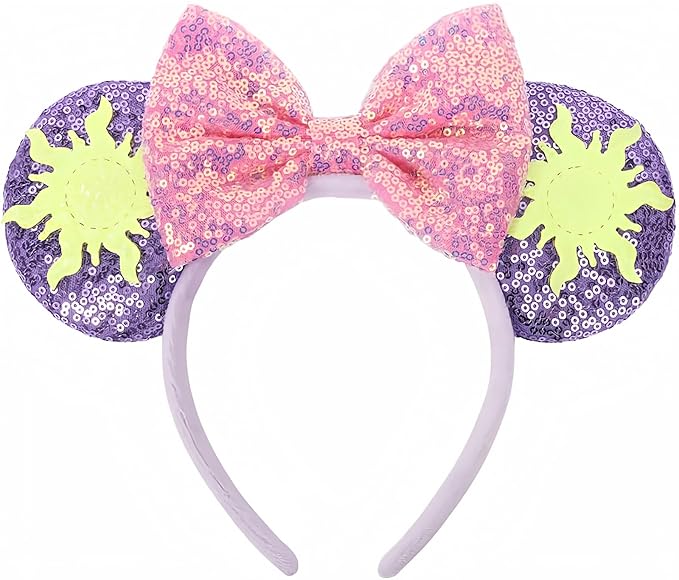 ETLUK Mouse Ears Headband, Princess Mouse Ears Bow Headbands for Women Girls, Cosplay Accessories Party Decorations (Purple)