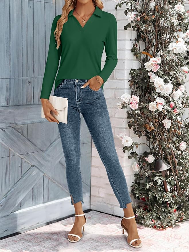 3/4 Length Sleeve Womens Tops Dressy Casual V Neck Polo Shirts Business Work Blouses 2025 Trendy Tunic Top